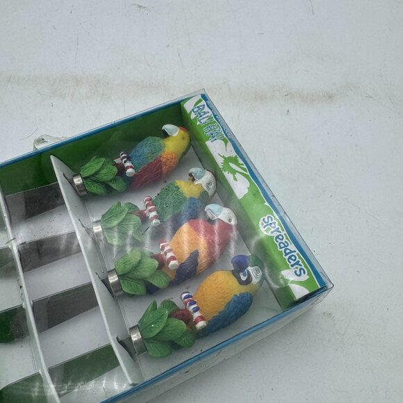 Boston Warehouse Bali Hai Parrot Spreader Knife Set of 4 Tropical Decor NIB - Picture 2 of 4
